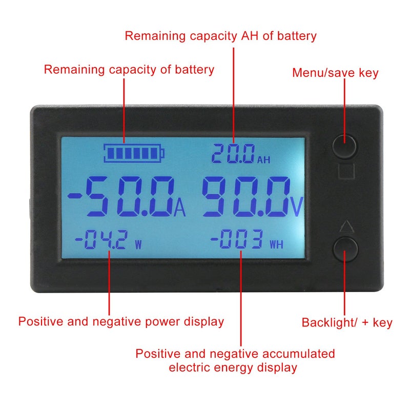 DROK Voltage Amp Meter DC, Battery Monitor DC 0-300V 200A, Ammeter Voltmeter for Solar System Setup Power Energy Capacity Volt Current Detector Panel with Hall Sensor - Image 2